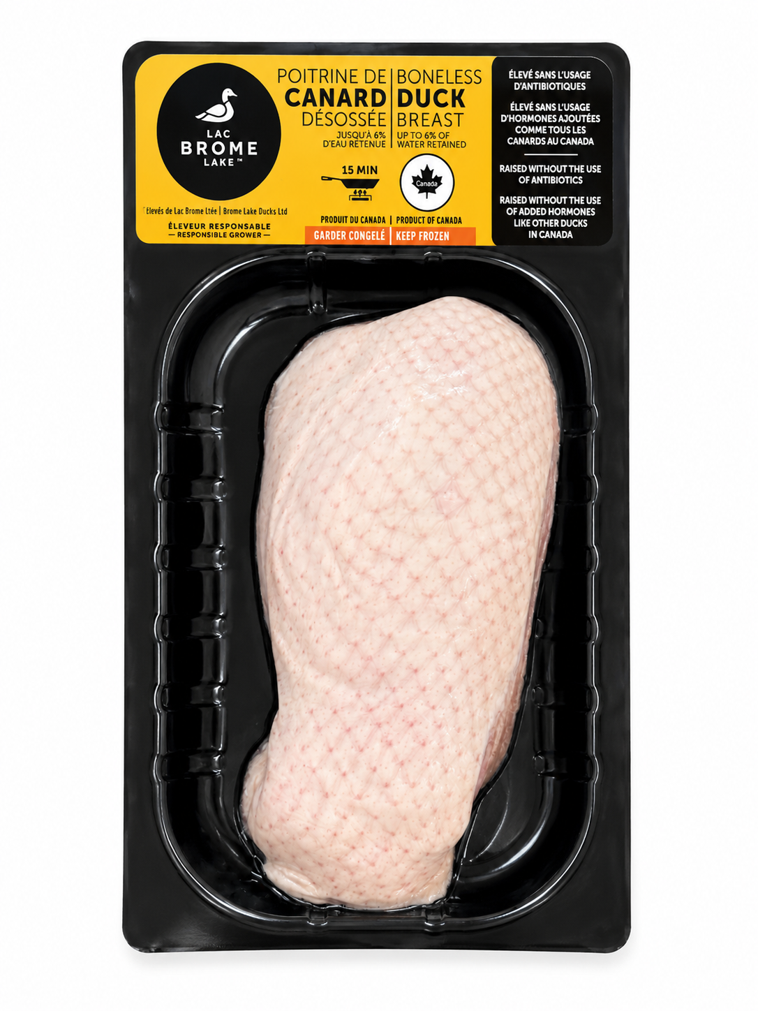 Lac Brome Lake boneless duck breast in retail packaging, Product of Canada