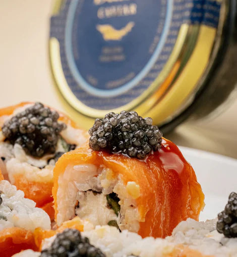 Luxury caviar service presentation with traditional accompaniments and elegant table setting
