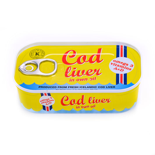 Cod Liver in Own Juice, Omega-3, Vit A+D 121g