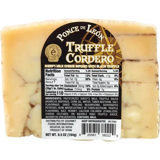 Ponce de León Truffle Cordero sheep's milk cheese wedge with black truffle, 184g