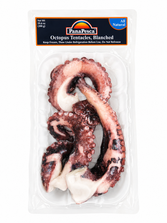 PanaPesca blanched octopus tentacles in retail packaging, 300g