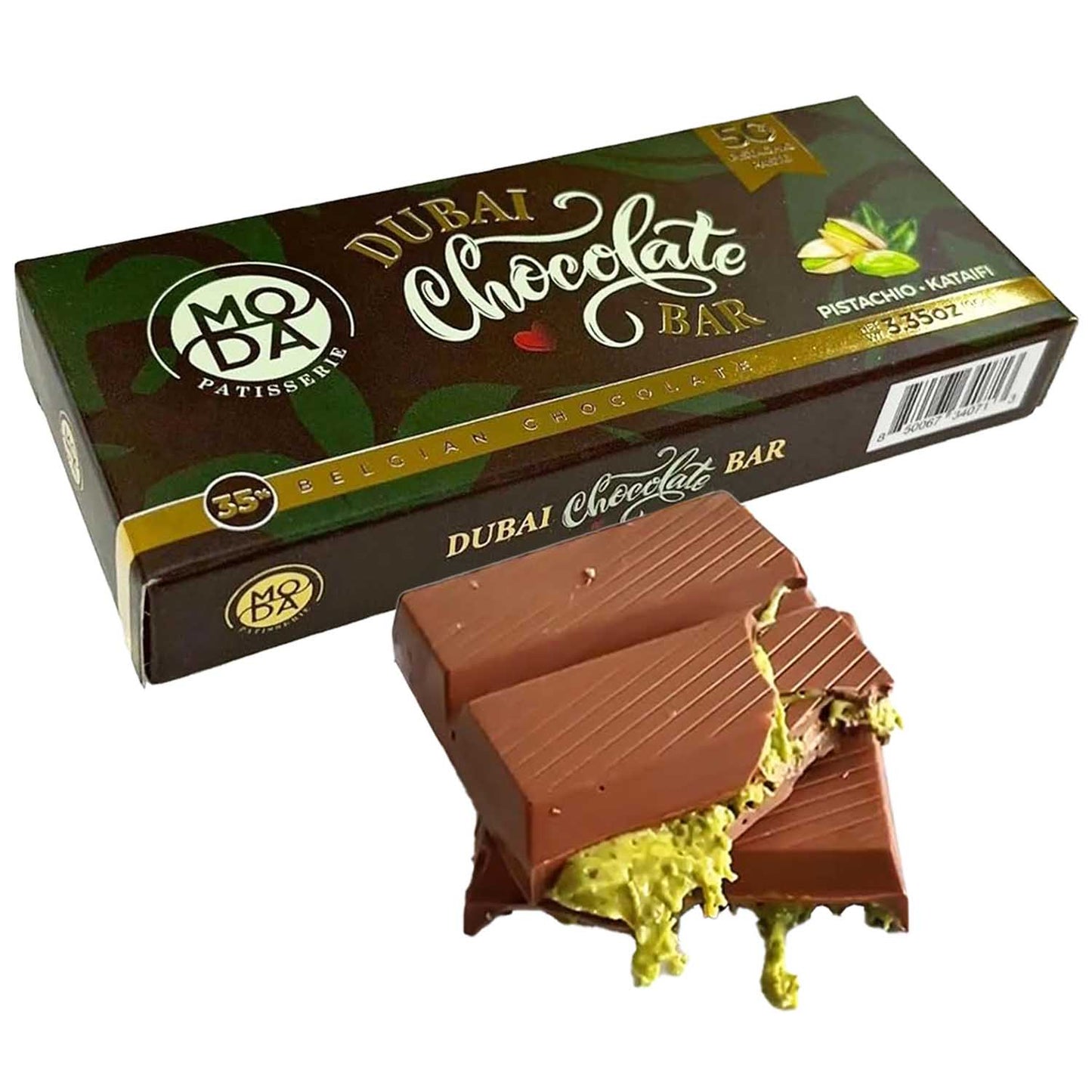 Dubai Chocolate Bar – Pistachio & Kataifi Belgian Chocolate (50% Pistachio Filling, 200g).