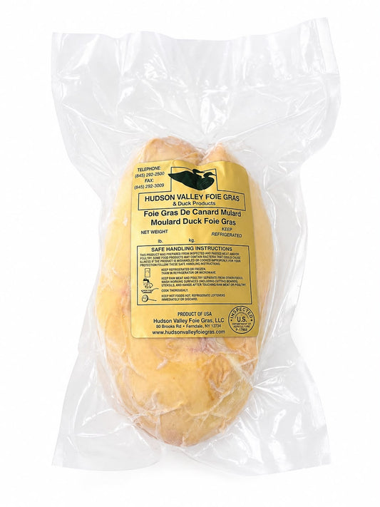 Hudson Valley Foie Gras whole Moulard duck foie gras lobe, vacuum-sealed with USDA-inspected label
