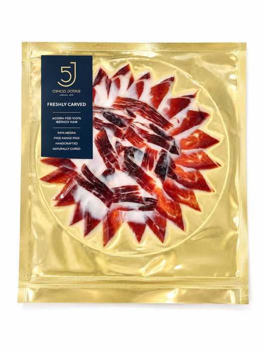 Jamón Ibérico de Bellota 100% Ibérico, sliced Spanish acorn-fed ham