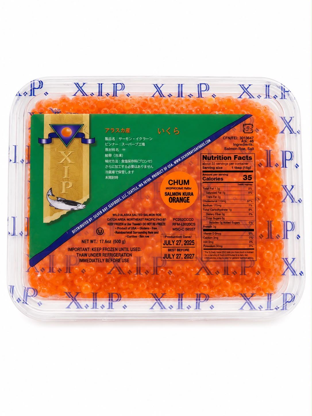 Wild Alaskan Chum Salmón Caviar (Ikura) – XIP Orange Grade #1 | 500g